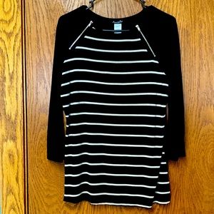 Zippered Black and White Tunic w/ Embellishments